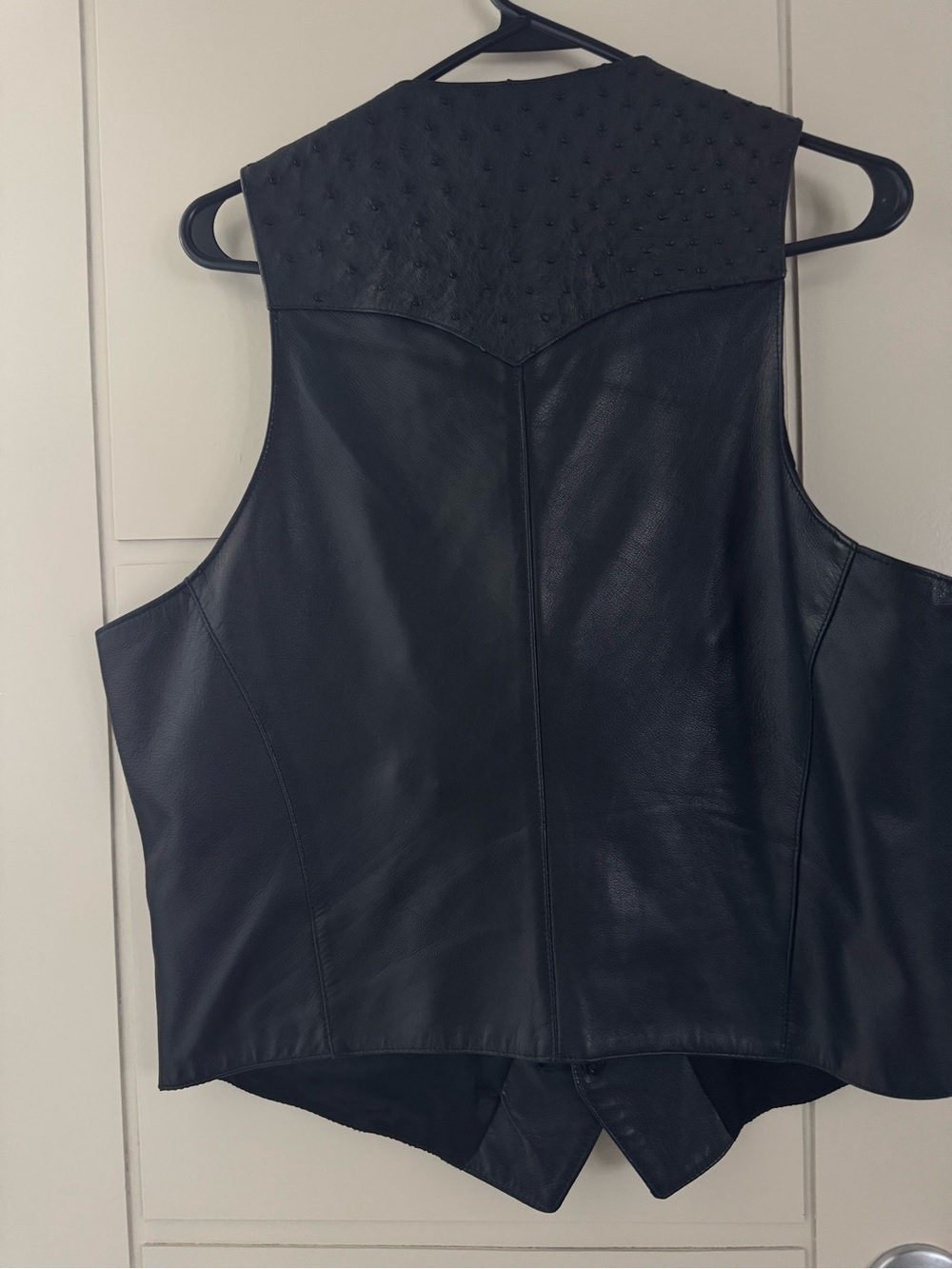 ALamo Learher Black Leather Vest with Textured Ostrich-Style Panels - Picture 11 of 12